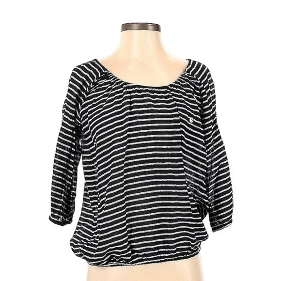 J. Crew Gauze Blouse Navy & White Stripe Pheasant Blouse Size XS - Picture 4 of 4